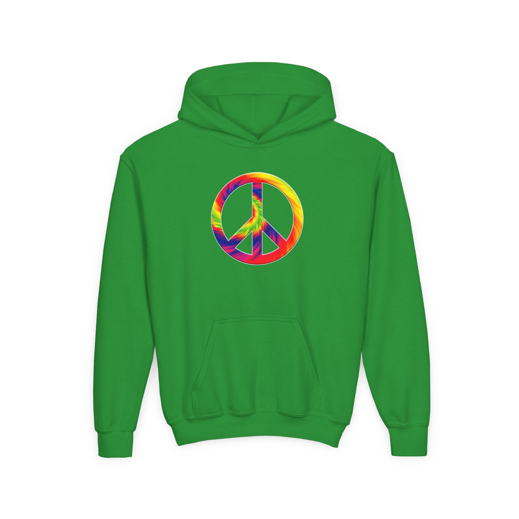 Youth Hoodie - Rainbow Tie-Dye Peace Sign Pullover - Mutantur Labs LLC
