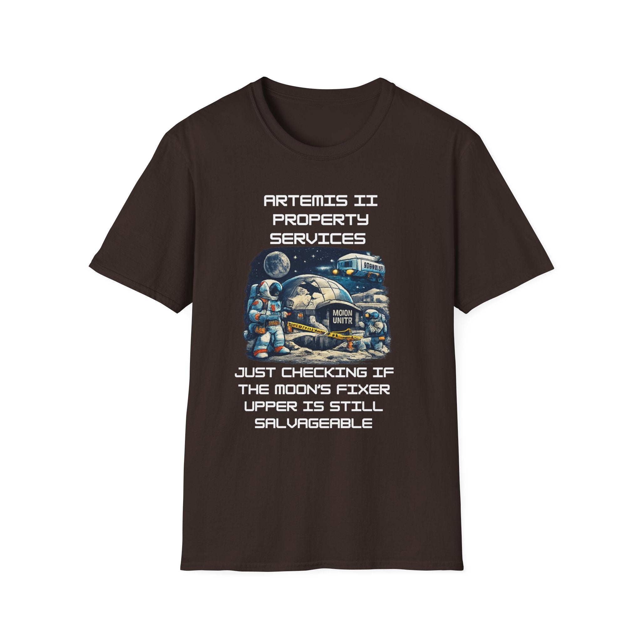 Moonbase Property Services T-Shirt — 'Artemis II Property Services' Space Repair Crew funny Tee - Mutantur Labs LLC