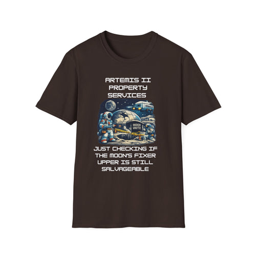 Moonbase Property Services T-Shirt — 'Artemis II Property Services' Space Repair Crew funny Tee - Mutantur Labs LLC