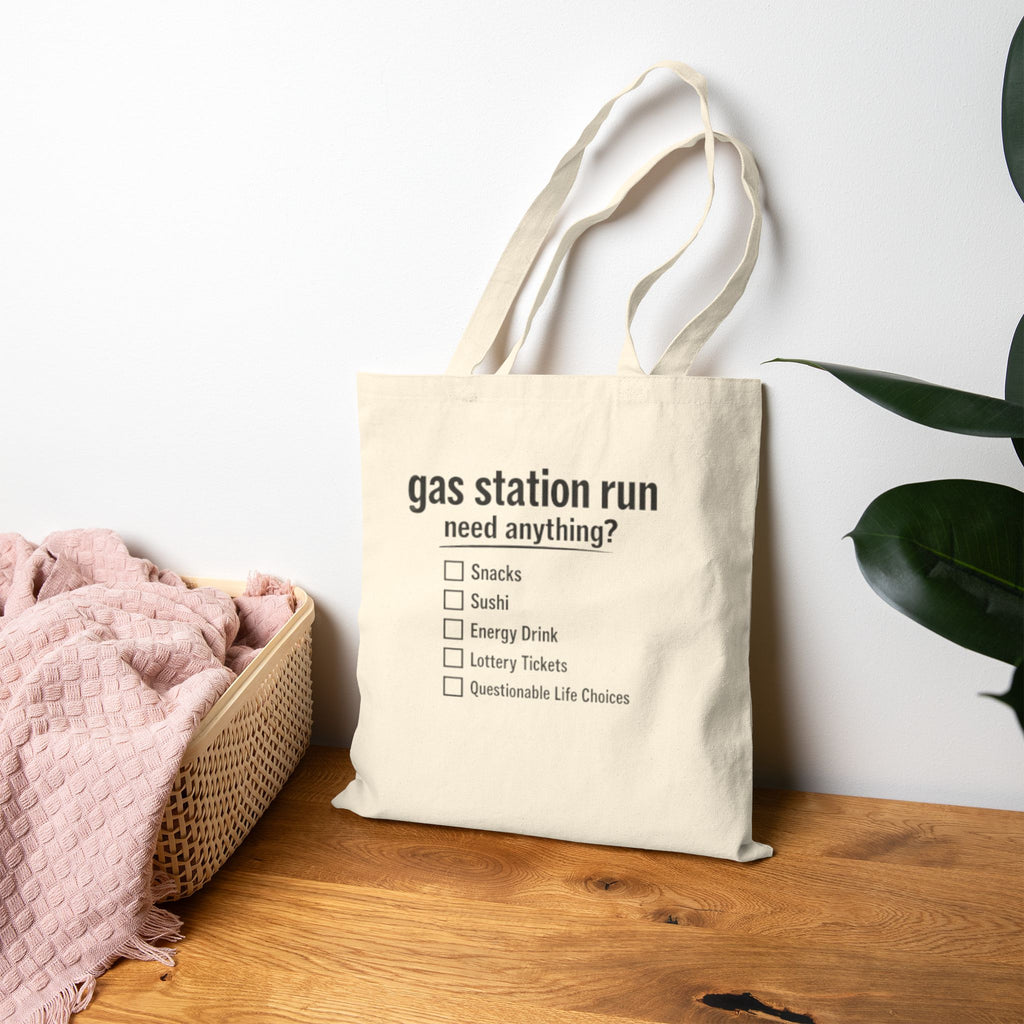 Gas Station Run Checklist Tote Bag | Funny Canvas Shopping Bag - Mutantur Labs LLC