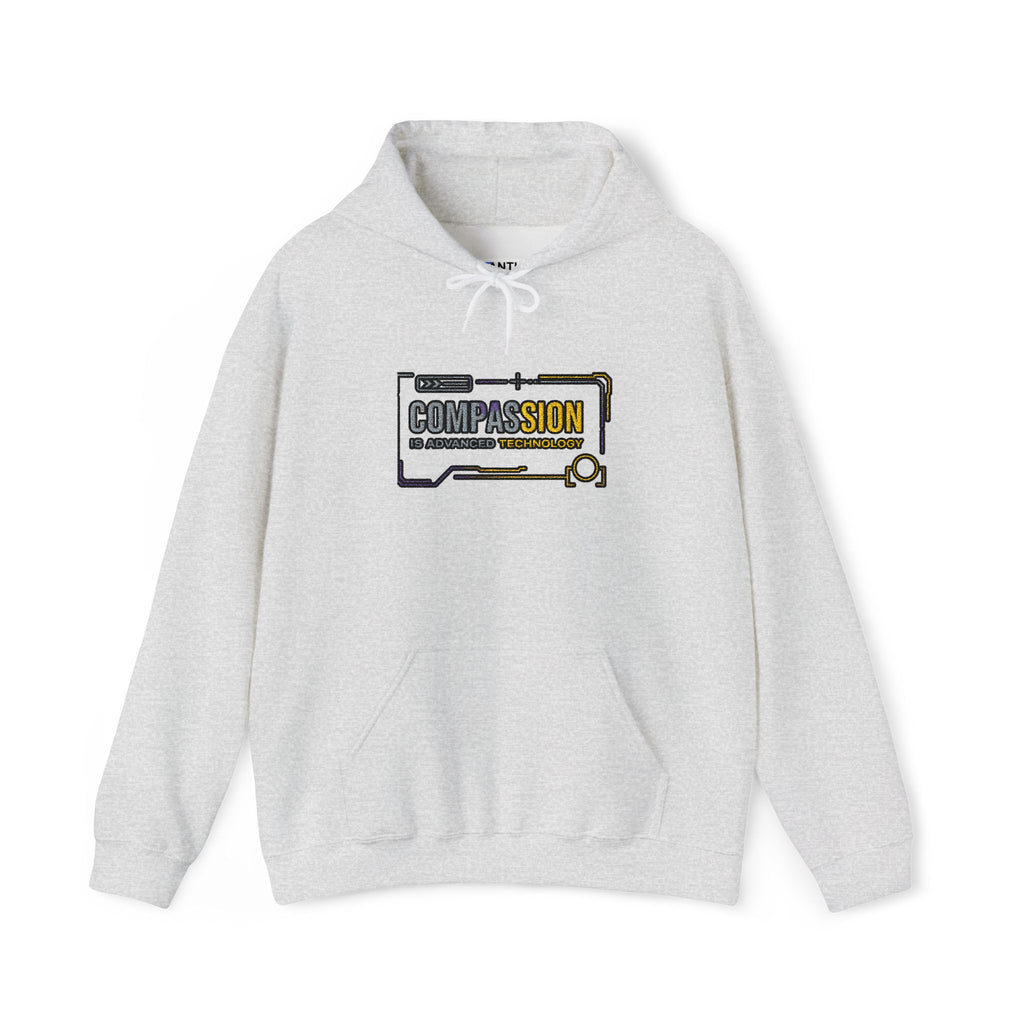 Compassion Is Advanced Technology Hoodie | Embroidered Futurist Pullover - Mutantur Labs LLC