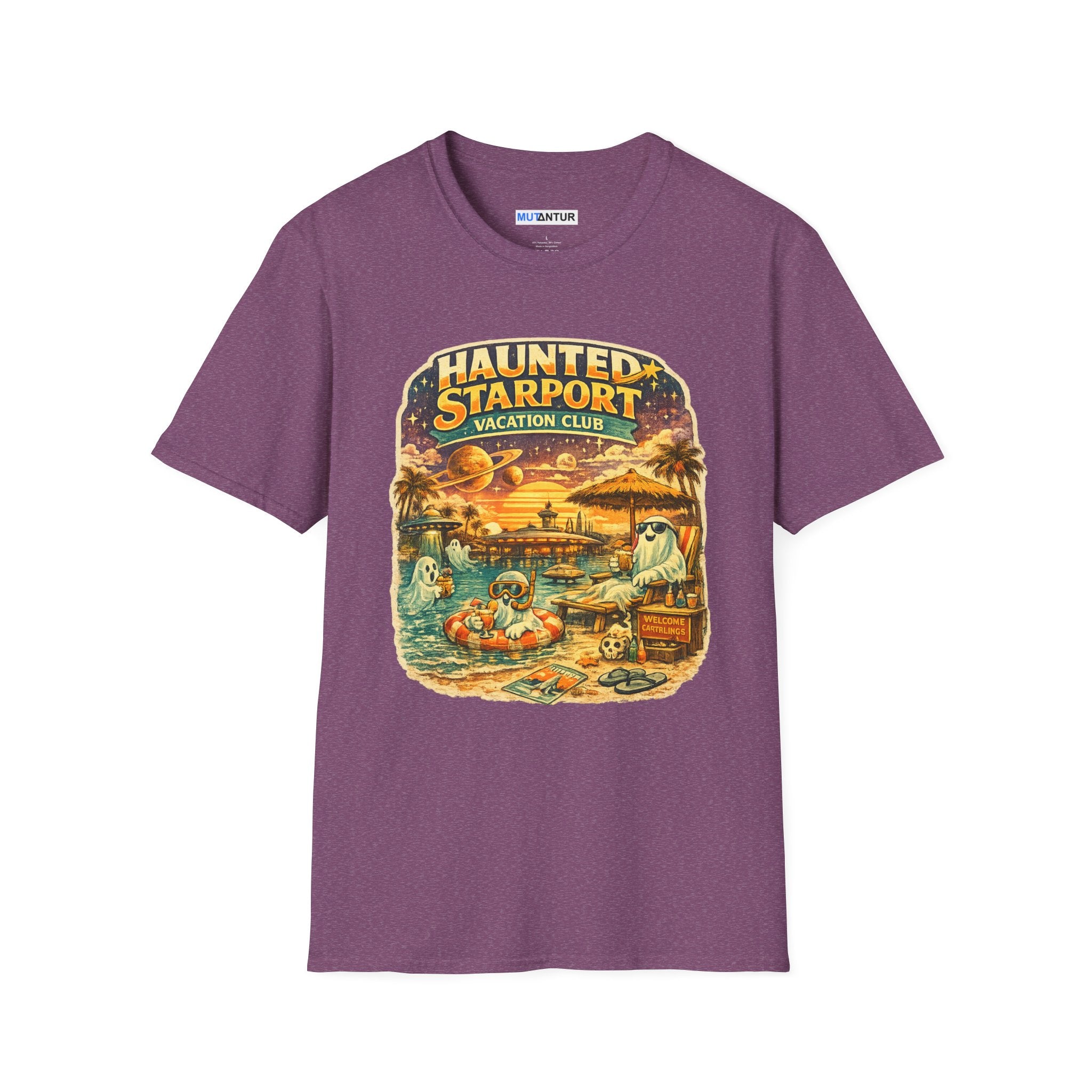 Haunted Starport Vacation Club T-Shirt – Funny Retro Sci-Fi Summerween Tee - Mutantur Labs LLC