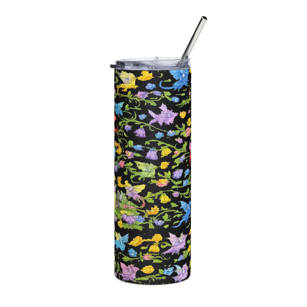 Floral Dragon 20oz Stainless Steel Tumbler — Fantasy Dragon Travel Cup with Vines, Flowers & Hidden Details - Mutantur Labs LLC