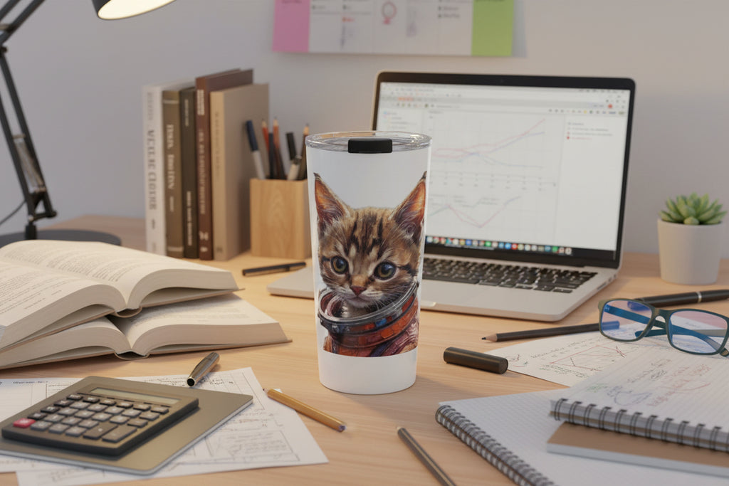 Space Cat Astronaut Tumbler — 20oz Stainless Steel Travel Cup - Mutantur Labs LLC