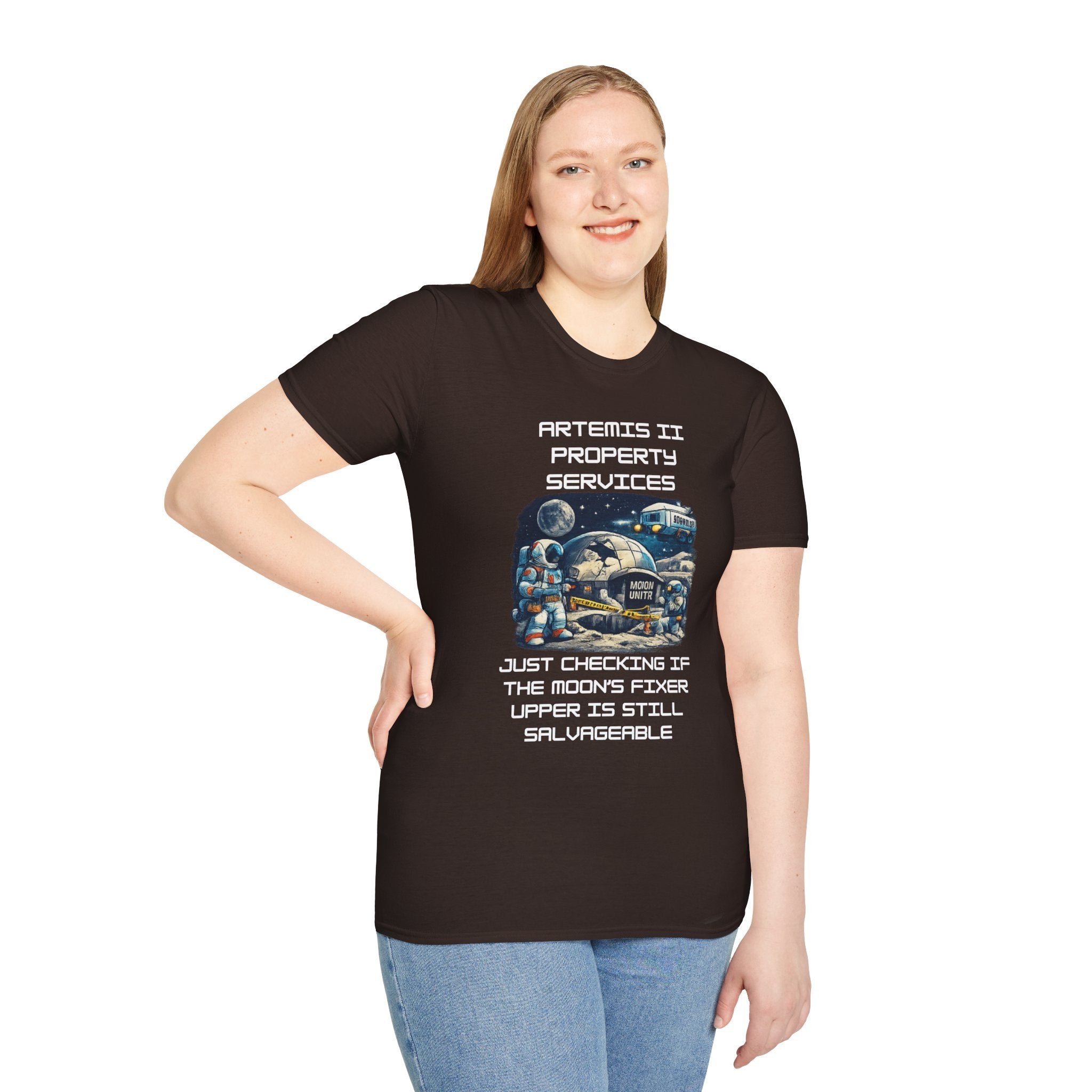 Moonbase Property Services T-Shirt — 'Artemis II Property Services' Space Repair Crew funny Tee - Mutantur Labs LLC