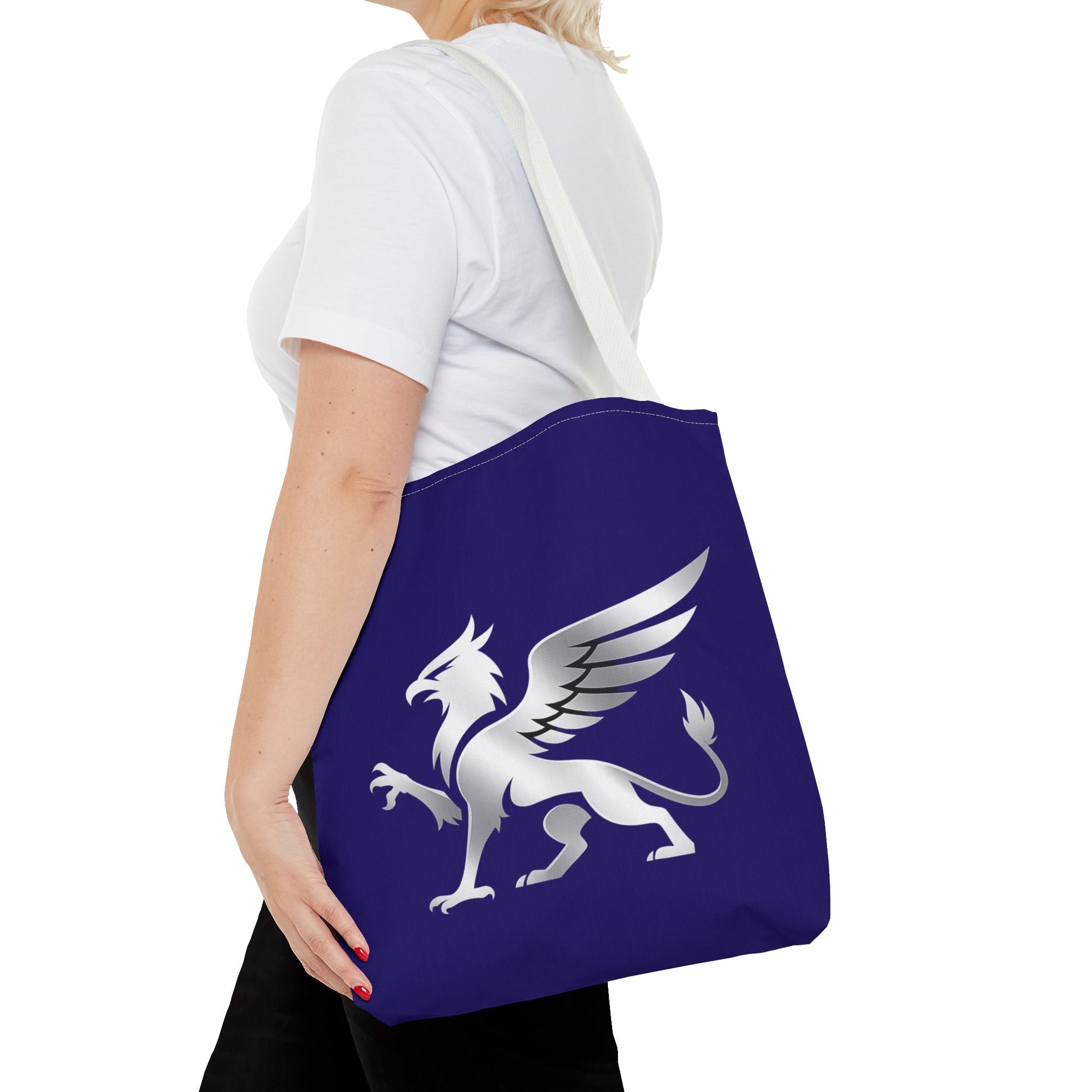 Griffin Tote Bag, blue Mythical Crest Bag, Fantasy Mythology Market Tote - Mutantur Labs LLC