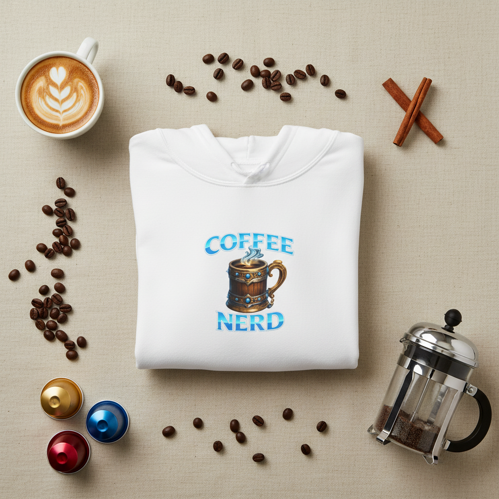 Coffee Nerd medieval coffee lover hoodie, fabric detail
