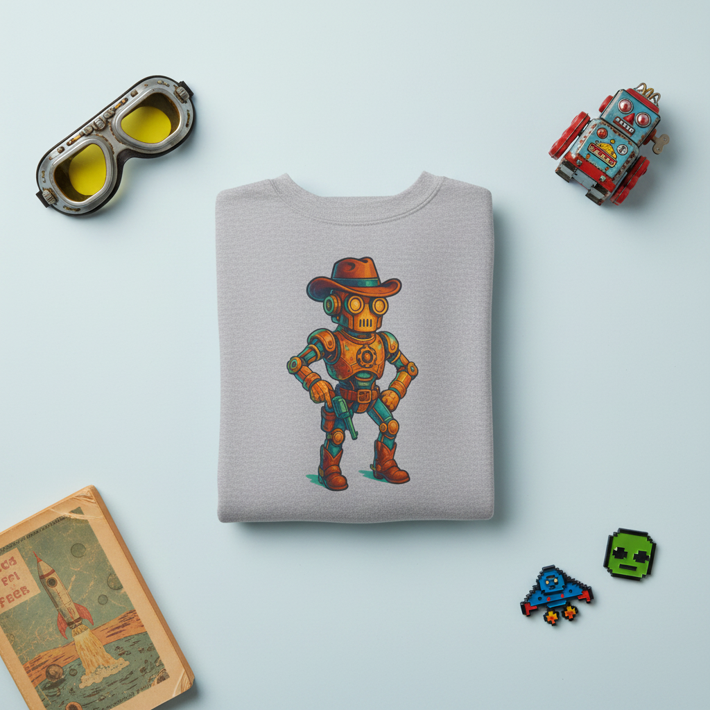 Steampunk Cowboy Robot Sweatshirt | Retro Western Graphic Crewneck