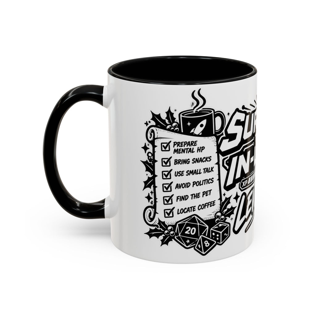 Survive the In-Laws Level Up Coffee Mug — Funny Gamer Checklist Accent Mug