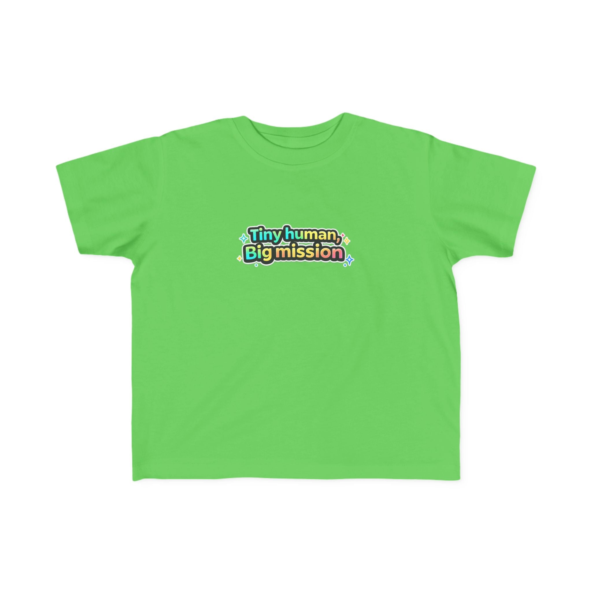 Tiny Human Big Mission Toddler T-Shirt — Colorful Sci-Fi Kids Graphic Tee