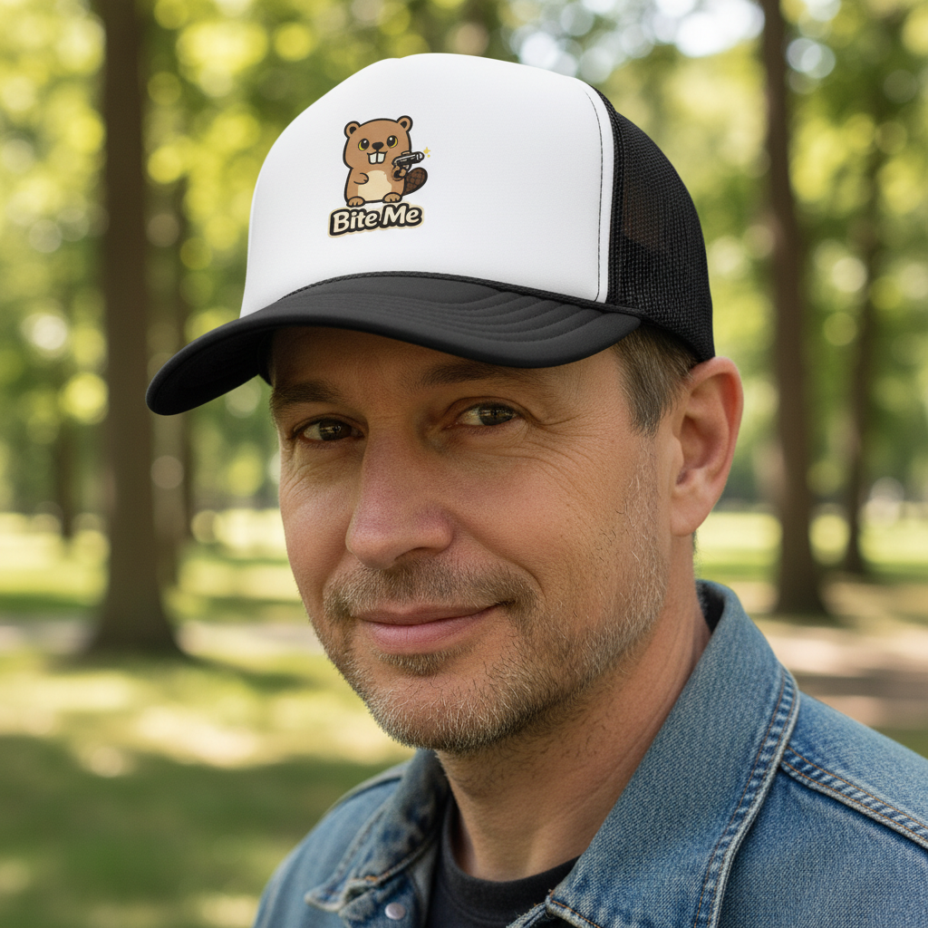 Bite Me Beaver Sci Fi Trucker Hat — Snapback Cap - Mutantur Labs LLC