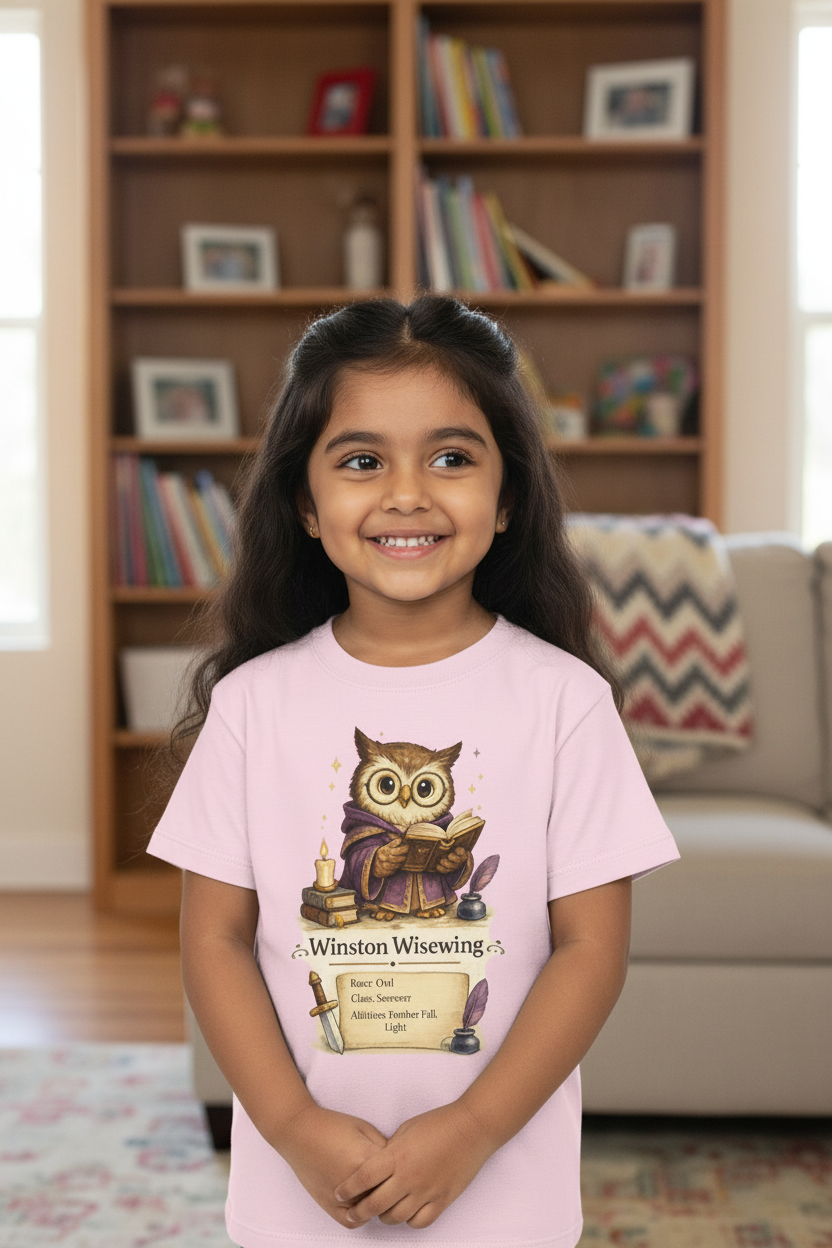Winston Wisewing Cute Sorcerer Owl Kids Character Tee