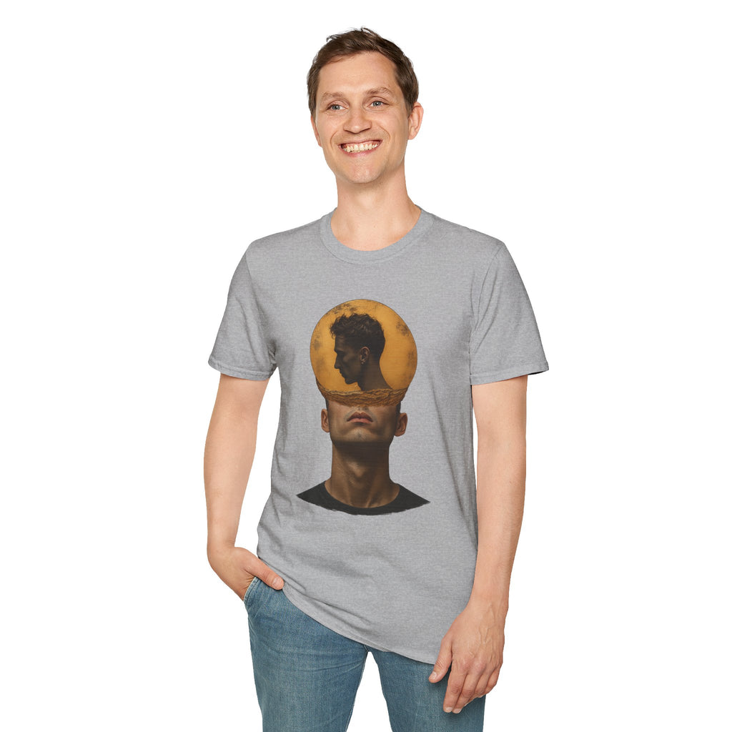 Surreal Double Portrait T-Shirt | Abstract Head Silhouette, Moon Circle - Mutantur Labs LLC