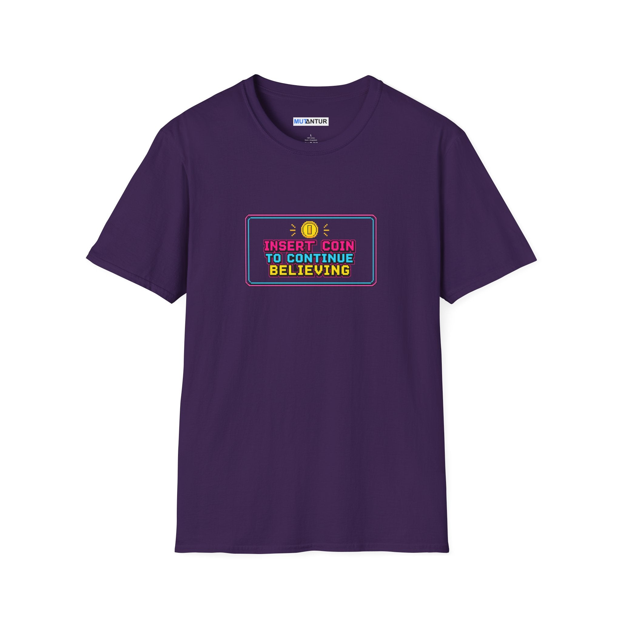 Insert Coin To Continue Believing T-Shirt | Retro Arcade Gamer Tee