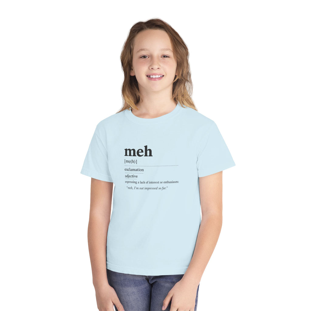 Youth “Meh” Definition T-Shirt — Funny Minimalist Kids Graphic Tee - Mutantur Labs LLC