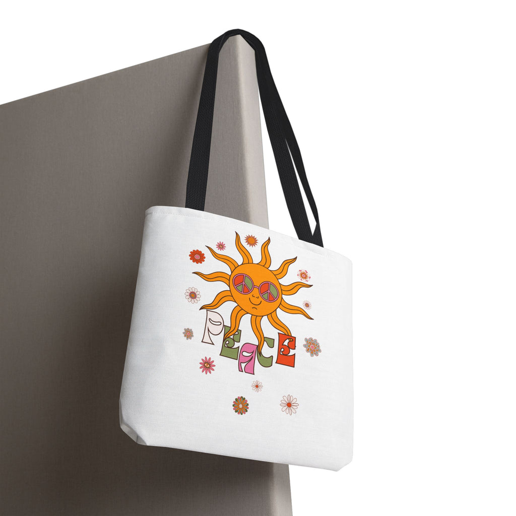 Retro Sun Peace Tote Bag | 70s Hippie Sunflower Art Bag - Mutantur Labs LLC