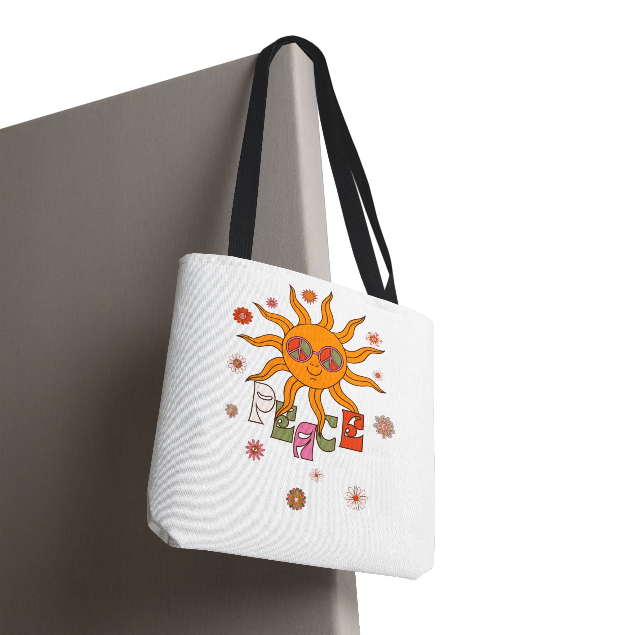 Retro Sun Peace Tote Bag | 70s Hippie Sunflower Art Bag - Mutantur Labs LLC