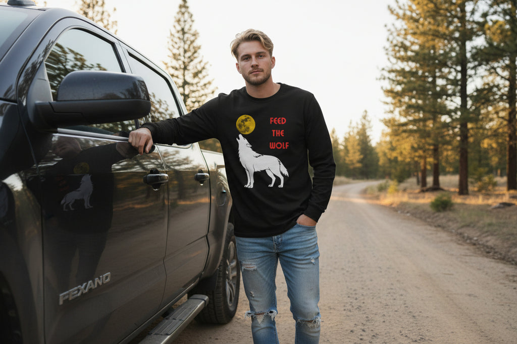 Feed the Wolf Long Sleeve Shirt | Howling Wolf Moon Graphic Tee - Mutantur Labs LLC