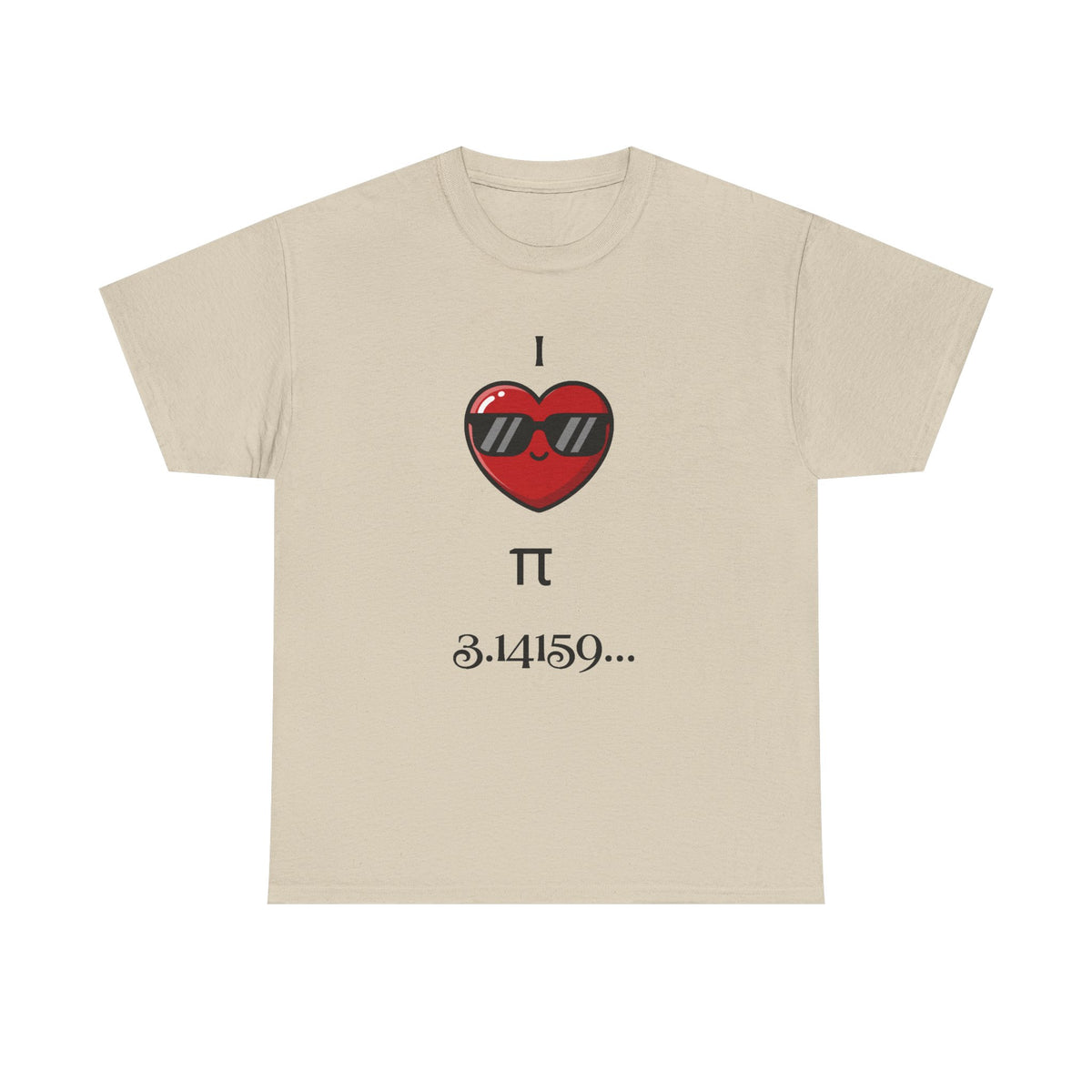 I Love Pi 3.14159 math lover graphic tee in sand, front view