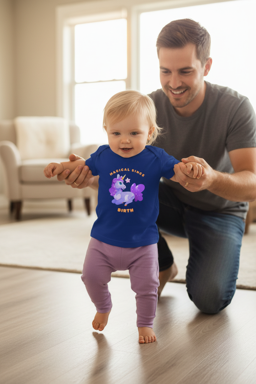 Infant Tee — "Magical Since Birth" Cute Purple Unicorn Baby Shirt - Mutantur Labs LLC