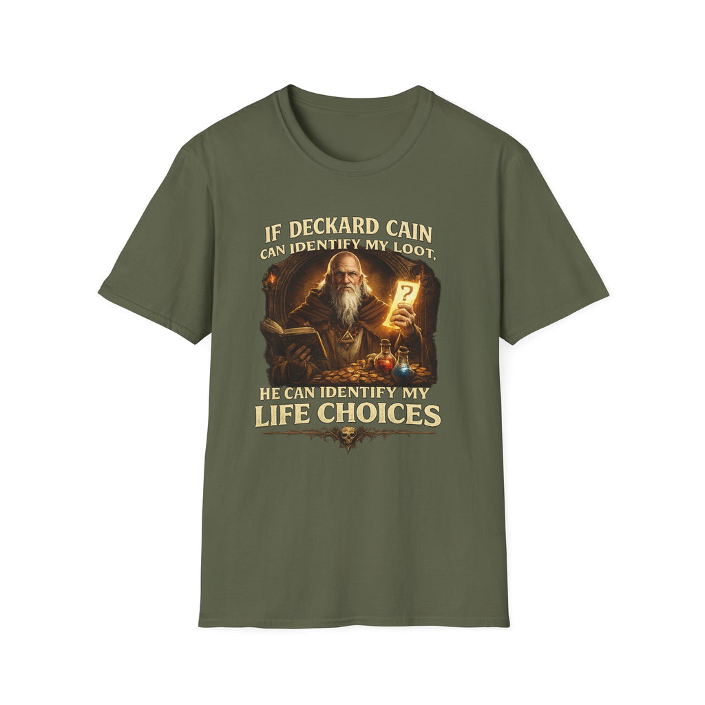 If Deckard Cain Can Identify My Loot, He Can Identify My Life Choices" Diablo RPG Gamer Tee - Mutantur Labs LLC