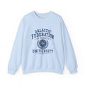 Galactic Federation University sci-fi crewneck sweatshirt, close-up of design