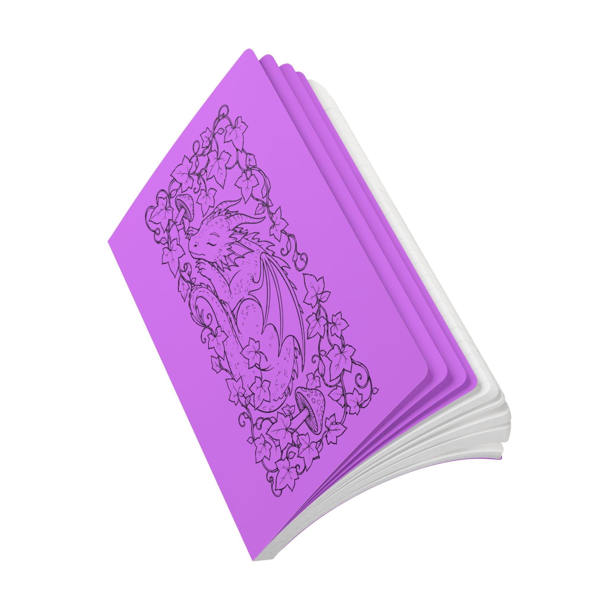Dragon & Ivy Softcover Journal — Hand-Drawn Sleeping Dragon Illustration - Lilac