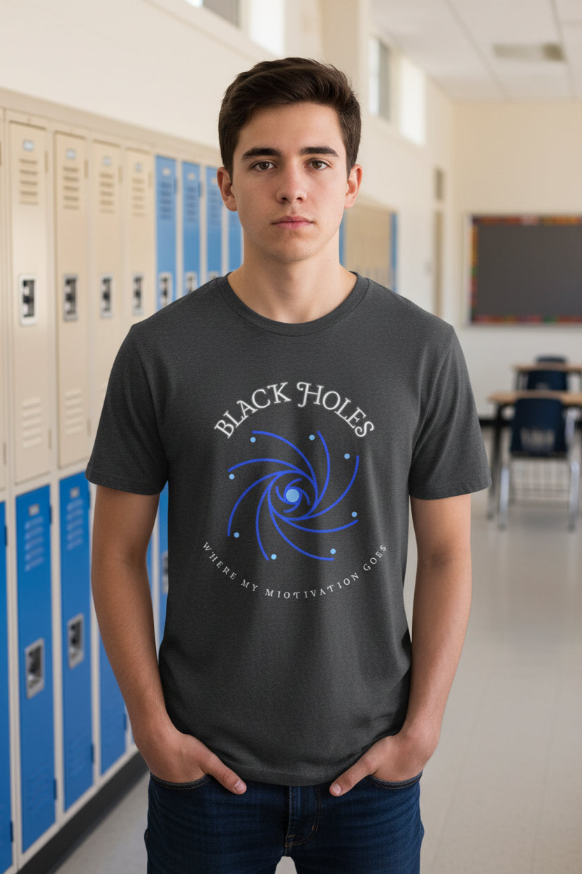 Black Holes Where My Motivation Goes graphic T-Shirt - Mutantur Labs LLC