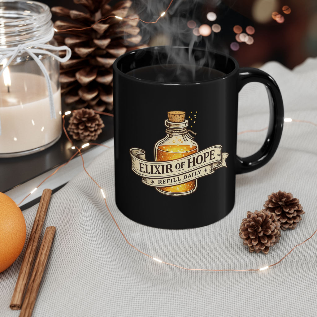 Elixir of Hope Black Ceramic Mug | Fantasy Potion Coffee Mug, 11 oz