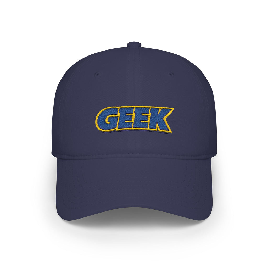 Geek Embroidered Low Profile Baseball Cap — Retro Blue & Gold Logo Hat - Mutantur Labs LLC