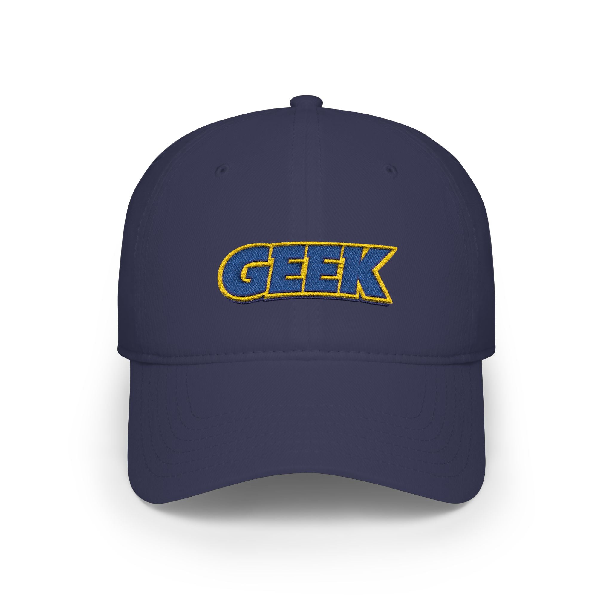 Geek Embroidered Low Profile Baseball Cap — Retro Blue & Gold Logo Hat - Mutantur Labs LLC