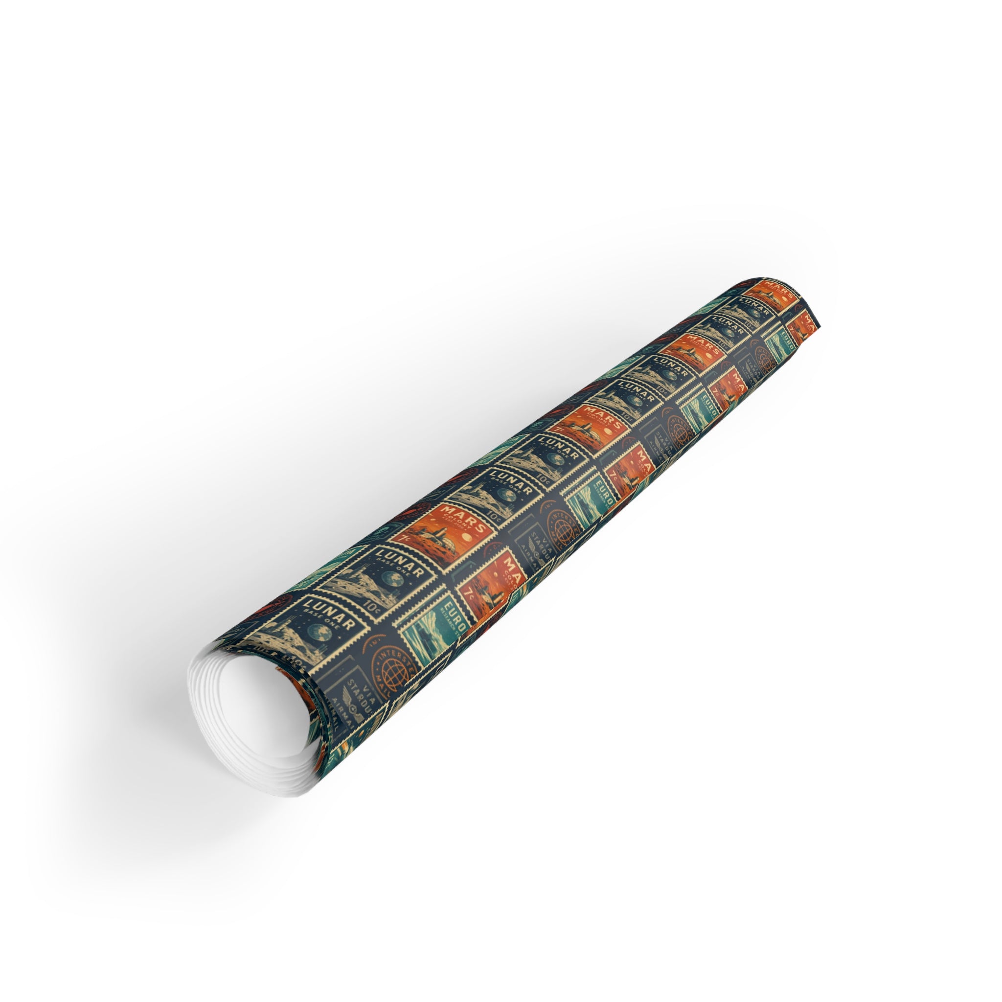 Vintage Planet Postage Stamp Gift Wrap Roll — Retro Travel Wrapping Paper