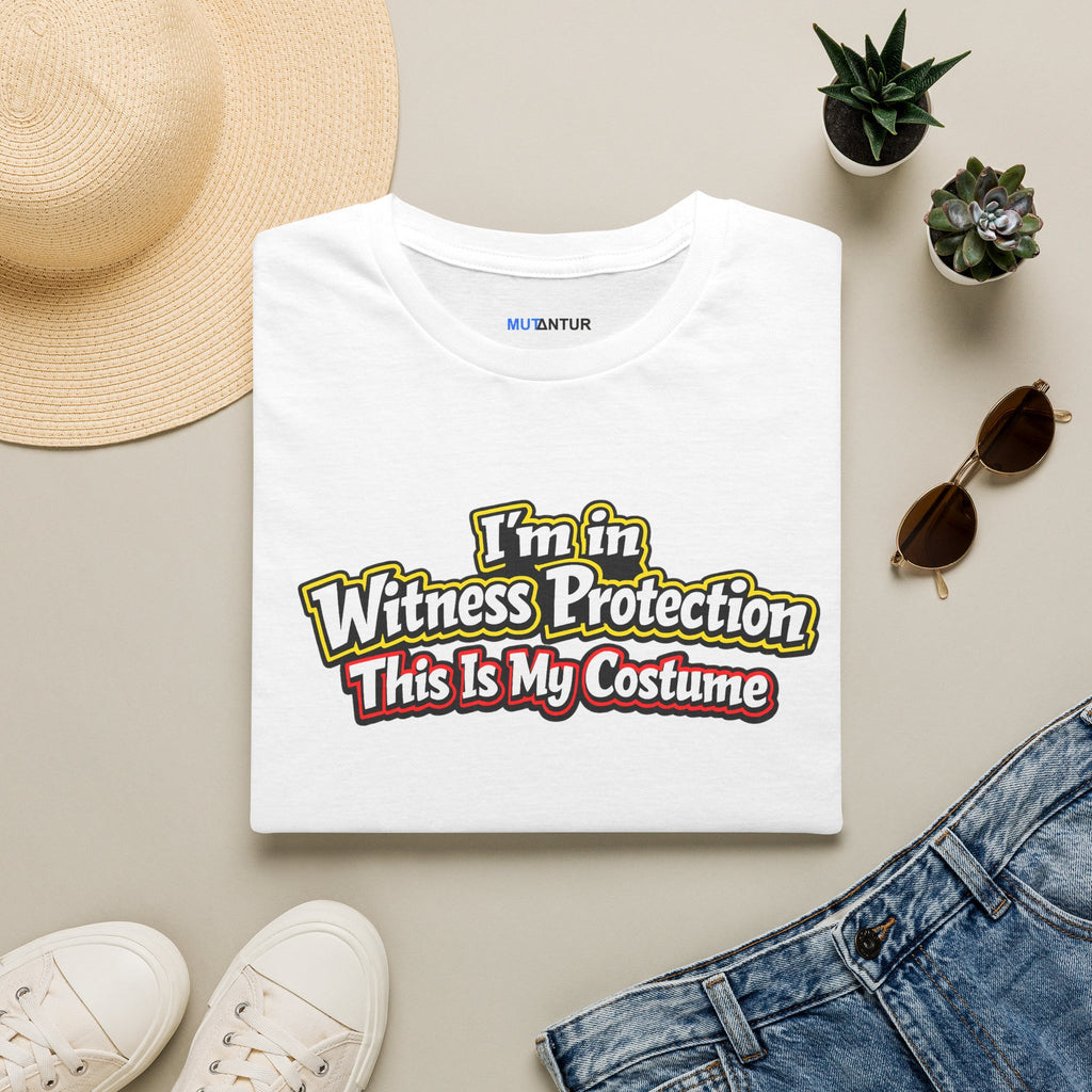 Witness Protection Costume T-Shirt — "I'm in Witness Protection This Is My Costume" Funny Halloween Graphic Tee