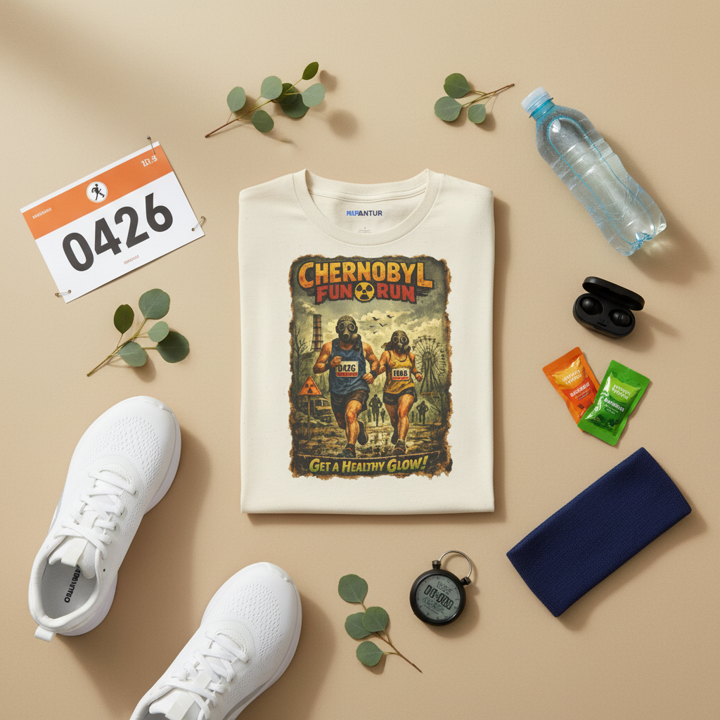 Chernobyl Fun Run retro nuclear humor tee, front view