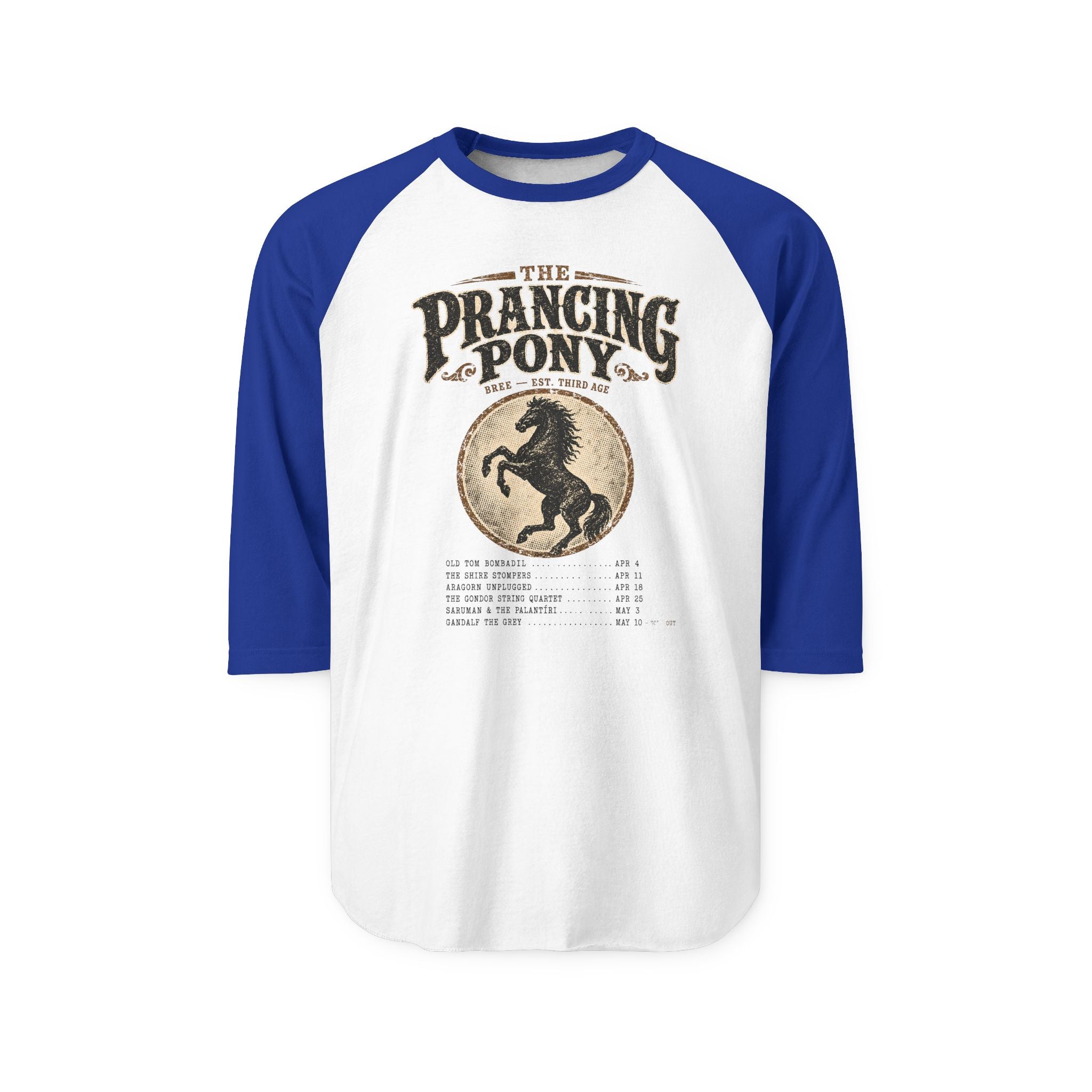 Prancing Pony Raglan Shirt — Vintage Middle-Earth Concert Tee