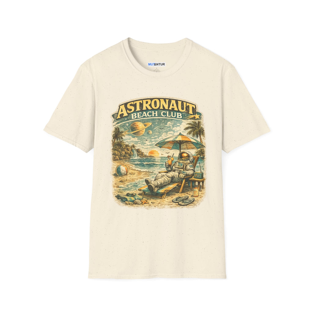 Astronaut Beach Club T-Shirt – Retro Space Beach Graphic Tee - Mutantur Labs LLC