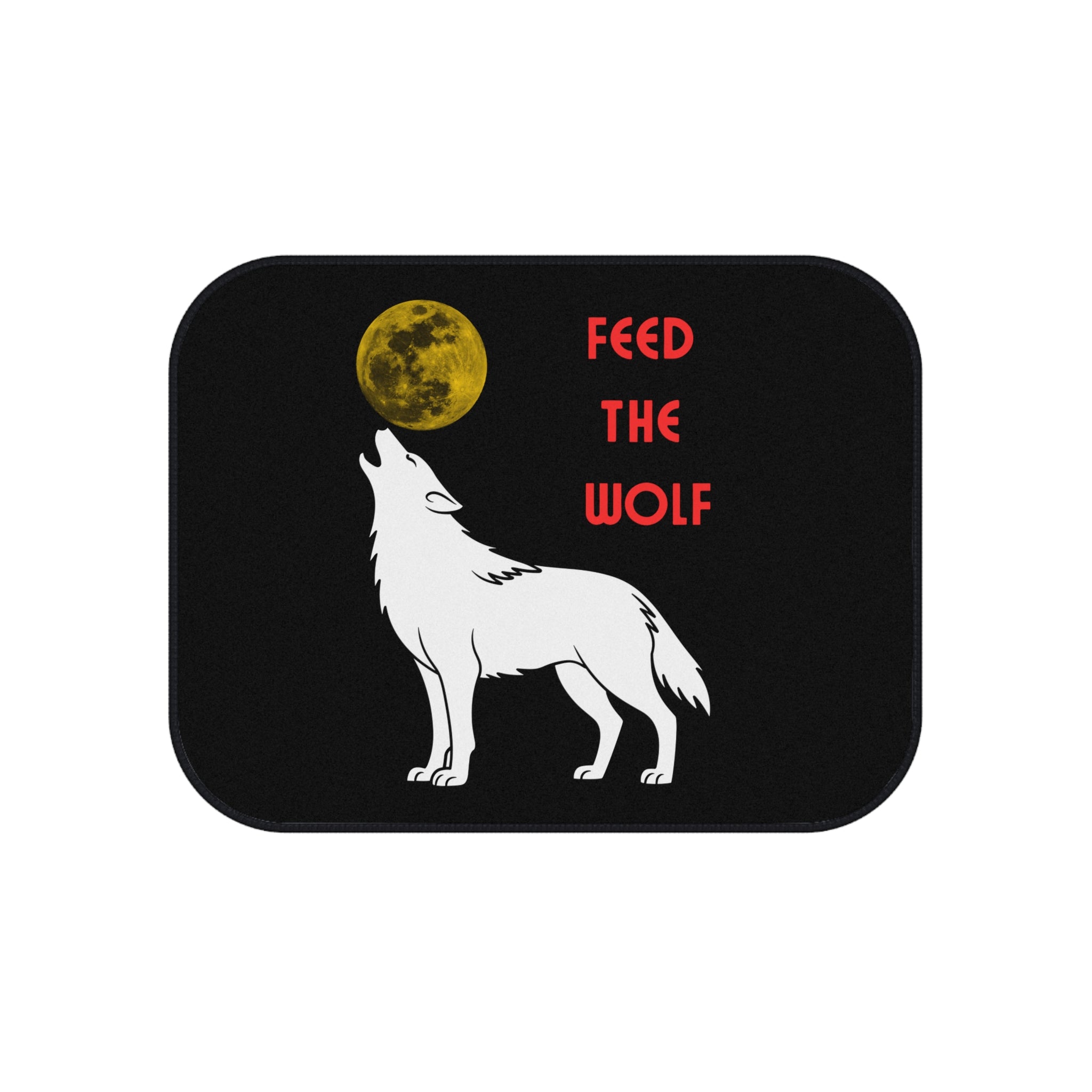 Howling White Wolf with Moon car mats | Feed the Wolf floor mats (set of 4) - Mutantur Labs LLC
