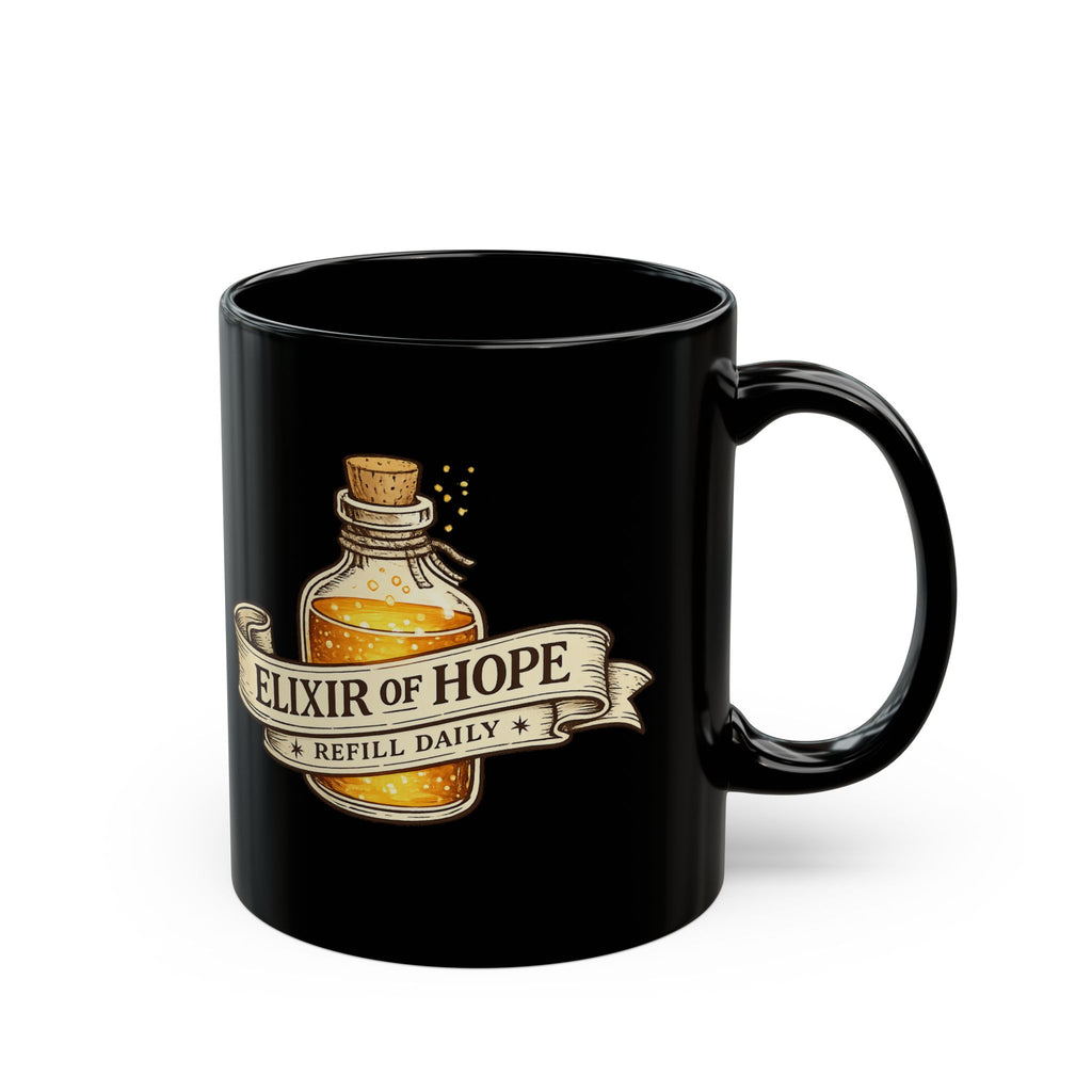 Elixir of Hope Black Ceramic Mug | Fantasy Potion Coffee Mug, 11 oz