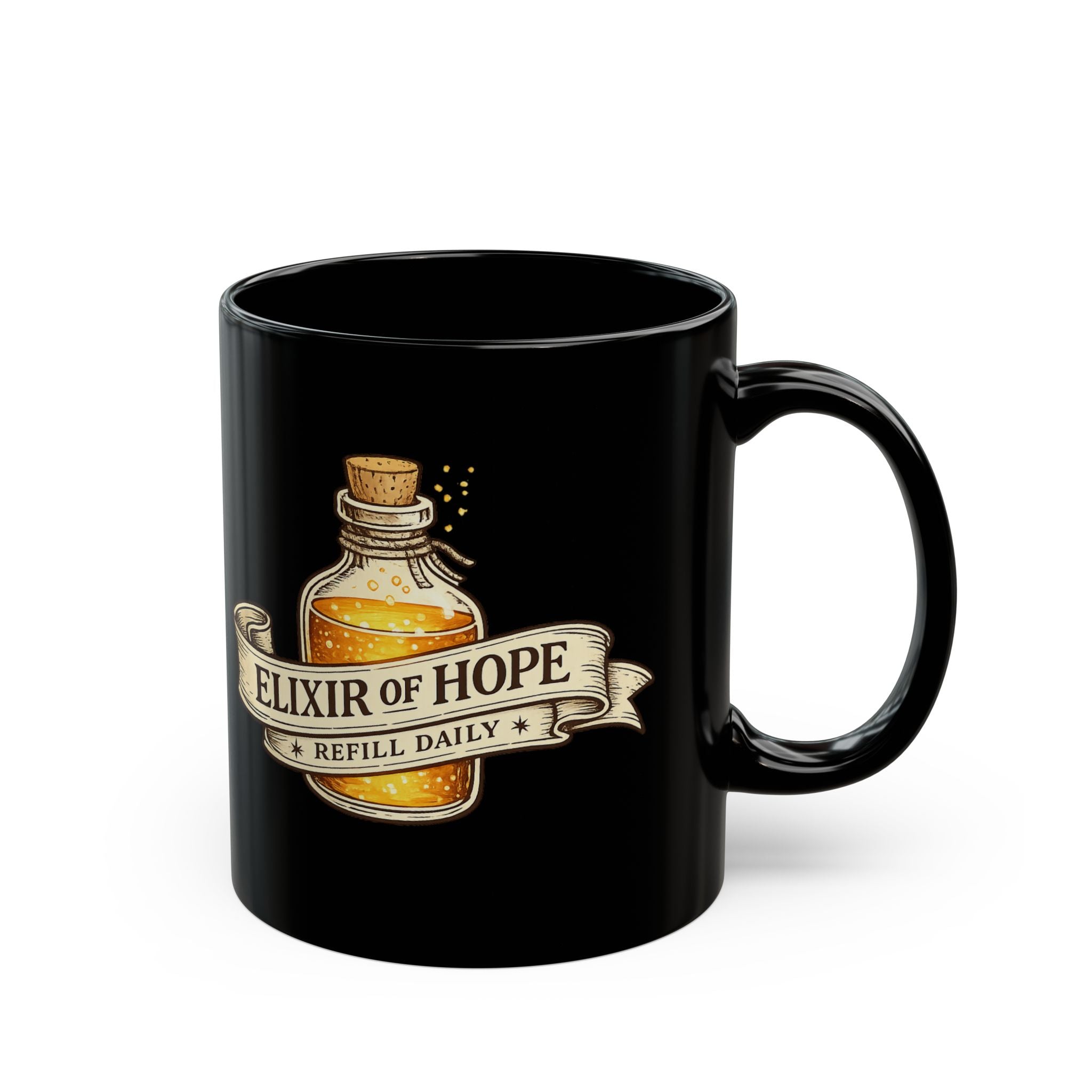 Elixir of Hope Black Ceramic Mug | Fantasy Potion Coffee Mug, 11 oz