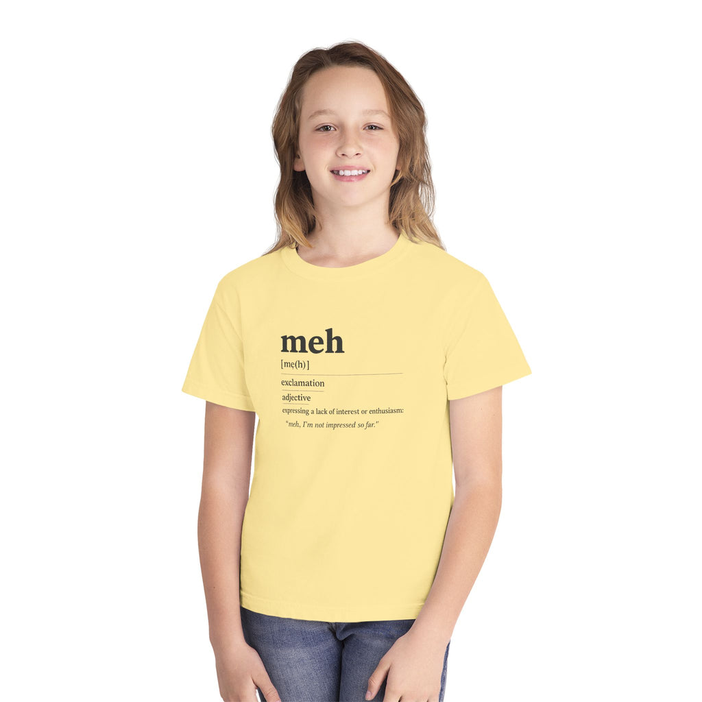 Youth “Meh” Definition T-Shirt — Funny Minimalist Kids Graphic Tee - Mutantur Labs LLC