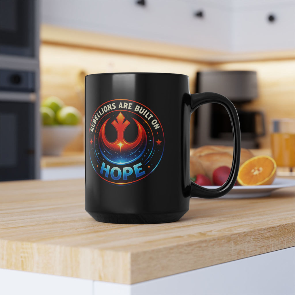 Hope Emblem Mug — Sci Fi Rebellion-Inspired Black Ceramic Coffee Mug - Mutantur Labs LLC