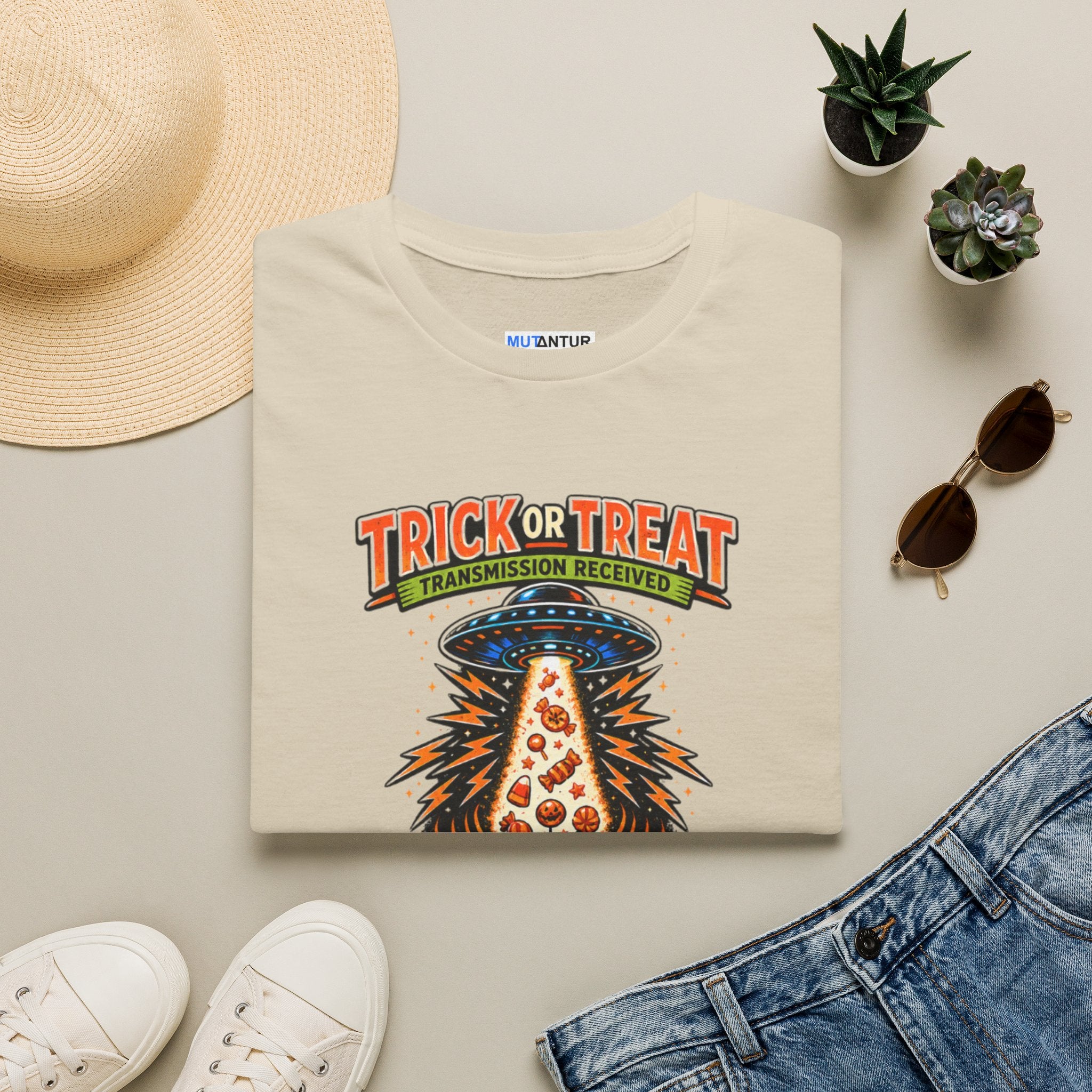 Trick or Treat UFO T-Shirt — Retro Halloween Alien Candy Abduction Tee