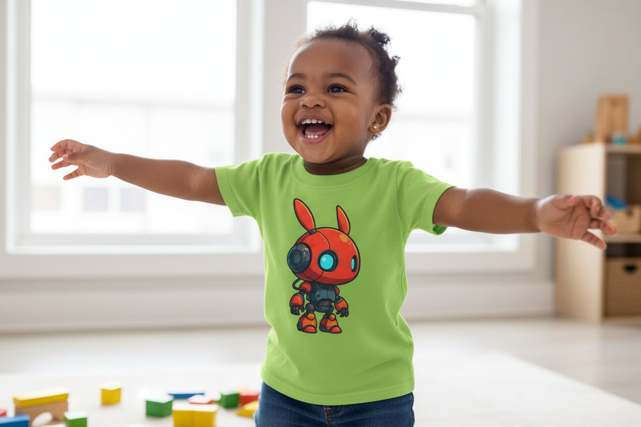 Happy RobotToddler T-shirt | Cute Sci-Fi Bunny Robot, Kids Tee - Mutantur Labs LLC