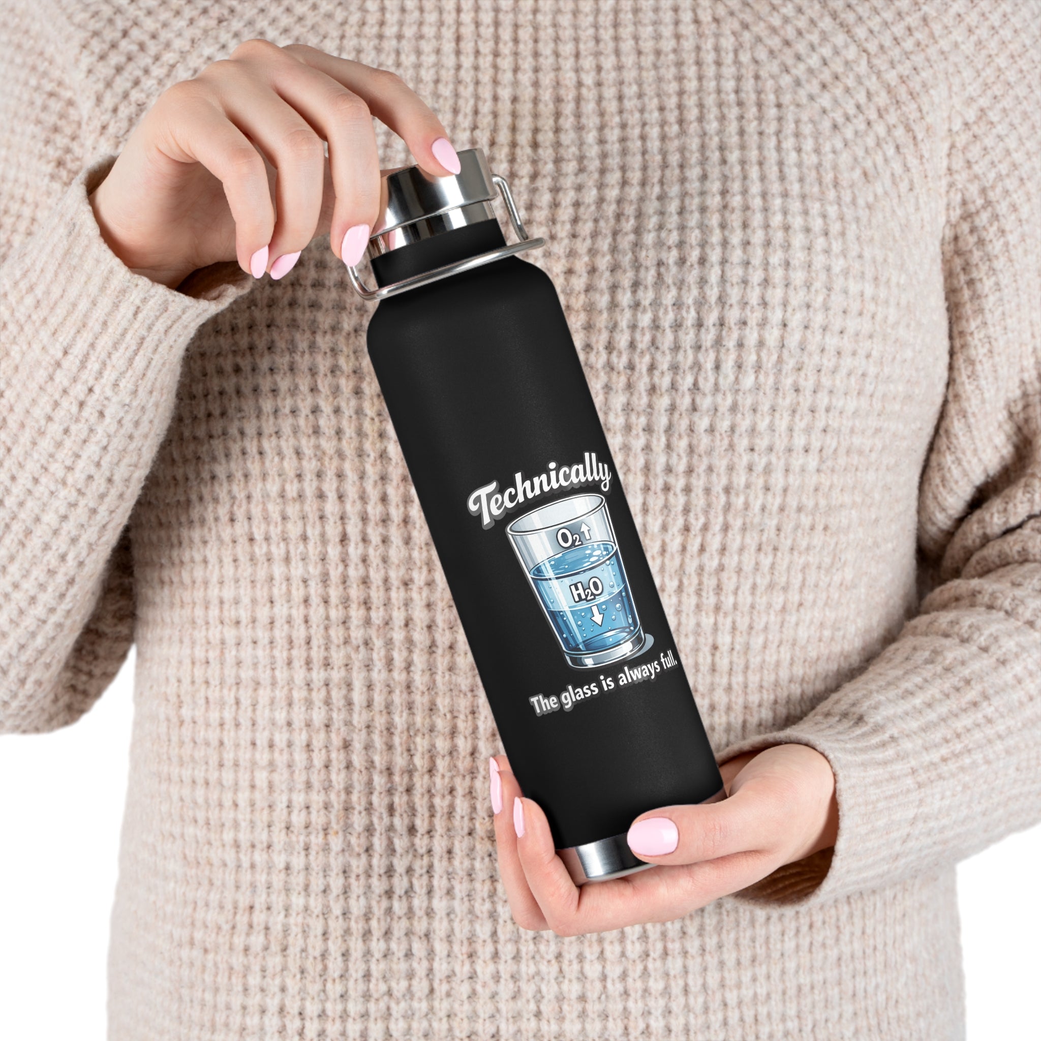 Technically the Glass is Always full, Copper Vacuum Insulated Bottle - Mutantur Labs LLC