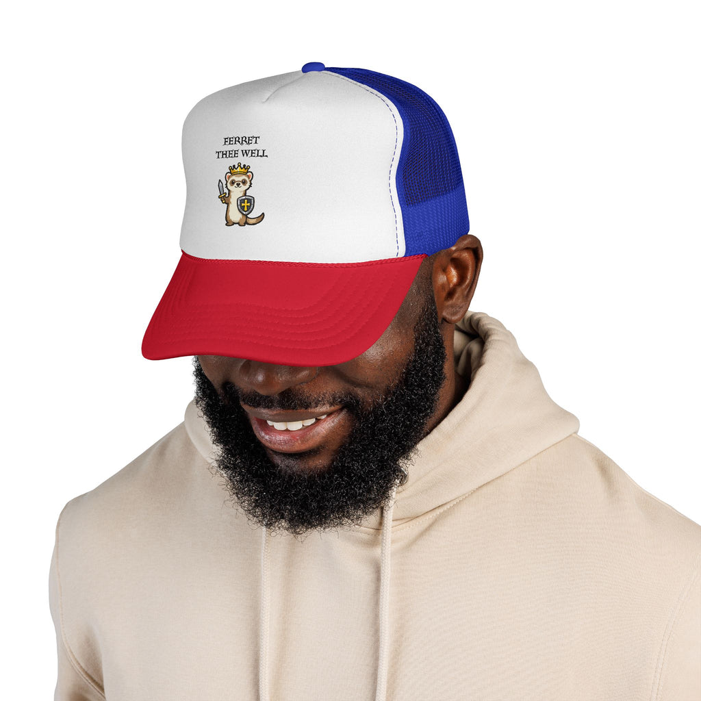 Ferret Thee Well King Trucker Cap | Cute Crowned Ferret Hat | Fantasy Animal Mesh Back Cap - Mutantur Labs LLC