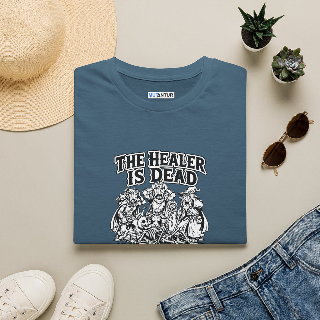 T-Shirt — "The Healer Is Dead" RPG Party Tee (Good Luck Everyone)