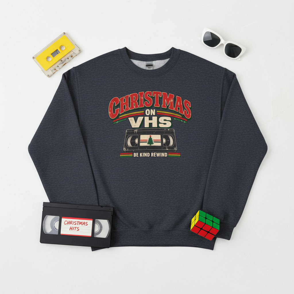 Christmas on VHS retro 80s vintage holiday crewneck sweatshirt product photo