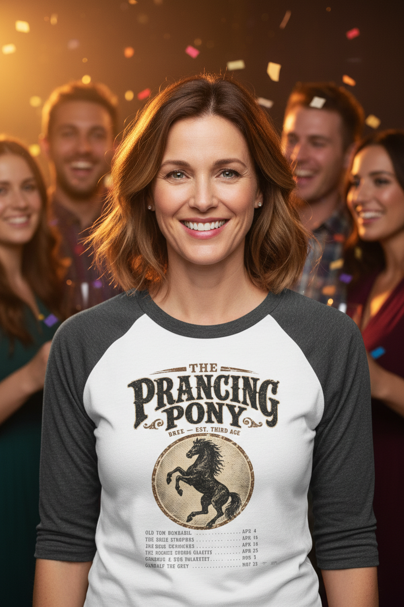 Prancing Pony Raglan Shirt — Vintage Middle-Earth Concert Tee