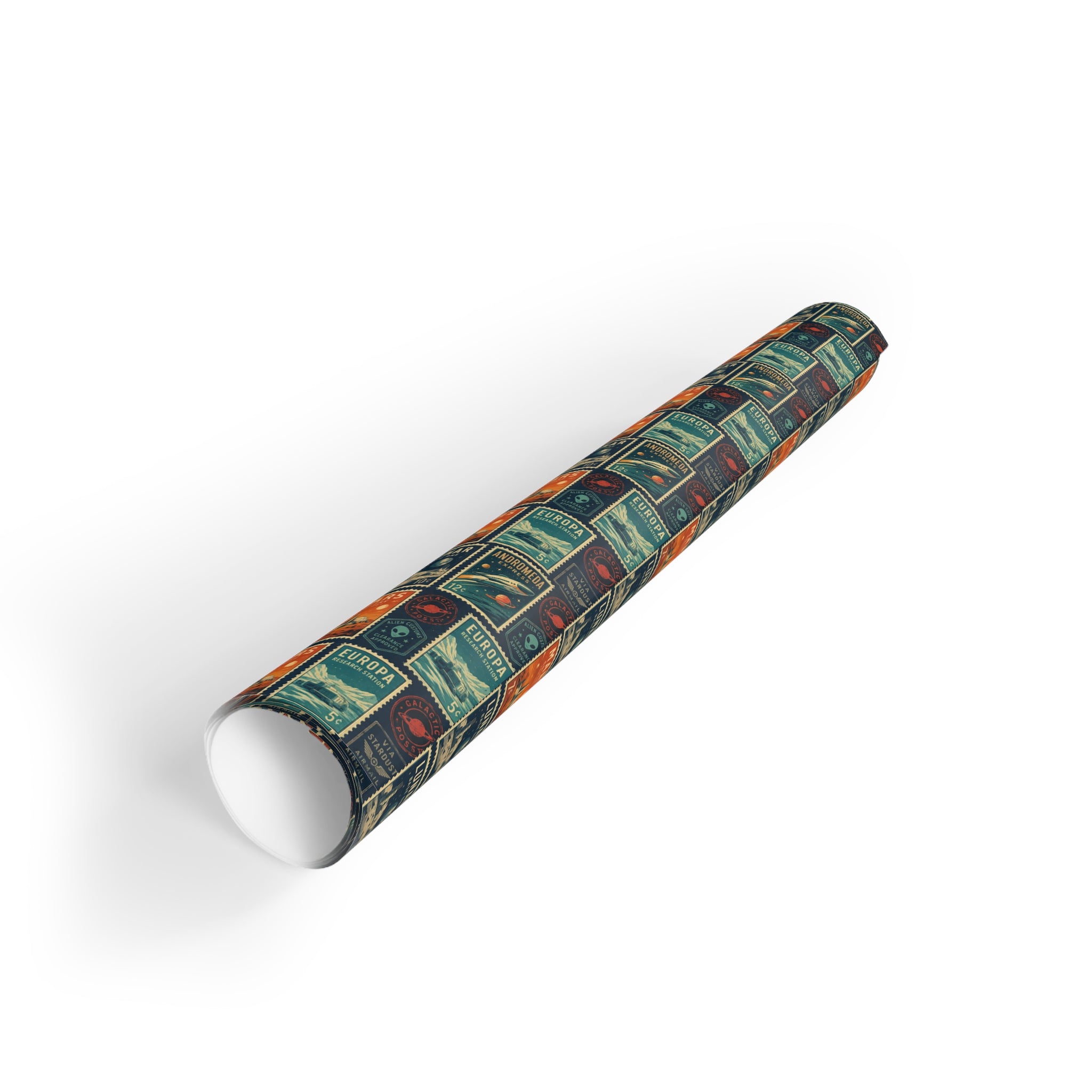 Vintage Planet Postage Stamp Gift Wrap Roll — Retro Travel Wrapping Paper
