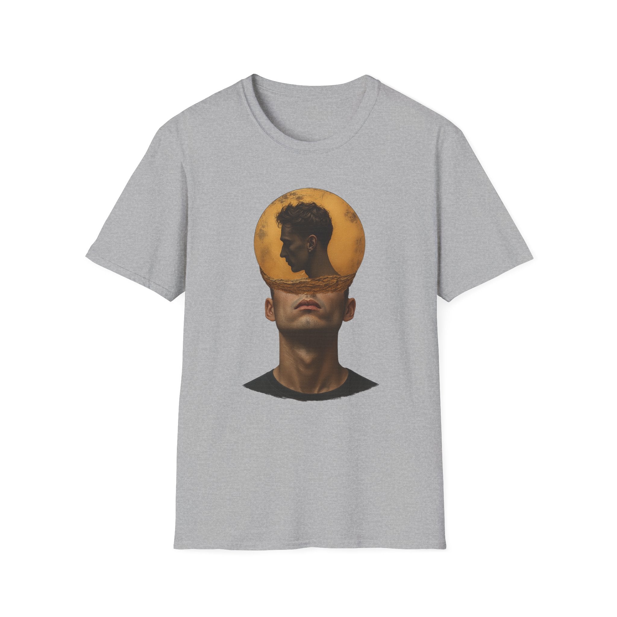 Surreal Double Portrait T-Shirt | Abstract Head Silhouette, Moon Circle - Mutantur Labs LLC